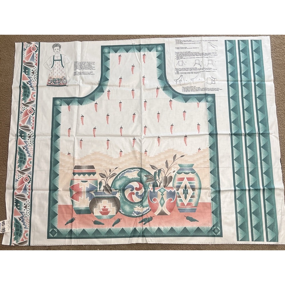 VIP West Wind Bib Apron Panel 35"x28" Southwest Dessert Motif Peppers & Pots